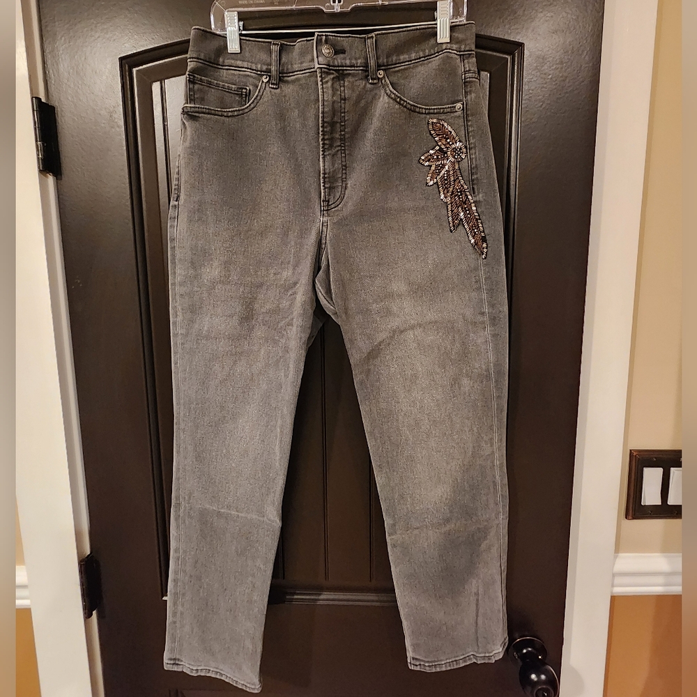 Grey Express Jeweled Jeans Slim Super High Rise, Size 10
